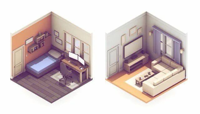 Построить интерьер комнаты Isometric design, Design, Room design