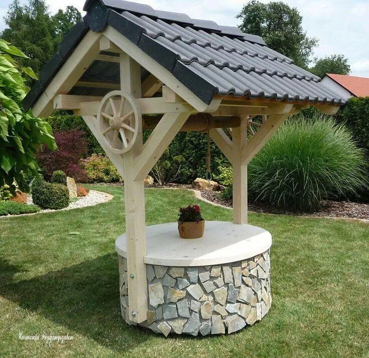 Построить колодец на даче своими руками Pin on Fântâni,Cabane,Foişoare Garden decor projects, Water well house, Backyard