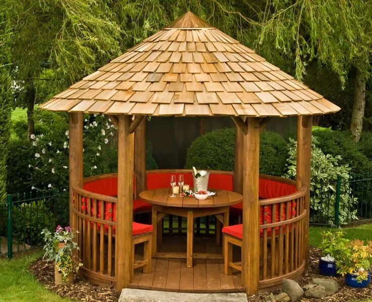 Построить красивую беседку своими руками Garden: Circular Wooden Gazebos Small Dining Set Furniture, Modern Circular Wood