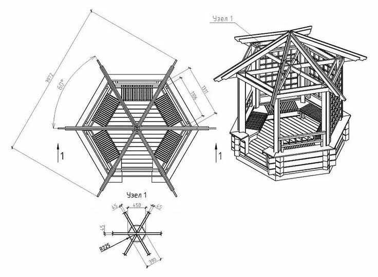 Построить шестиугольную беседку своими руками Восьмигранная беседка своими руками: чертежи, размеры Чертежи, Беседка, Строител