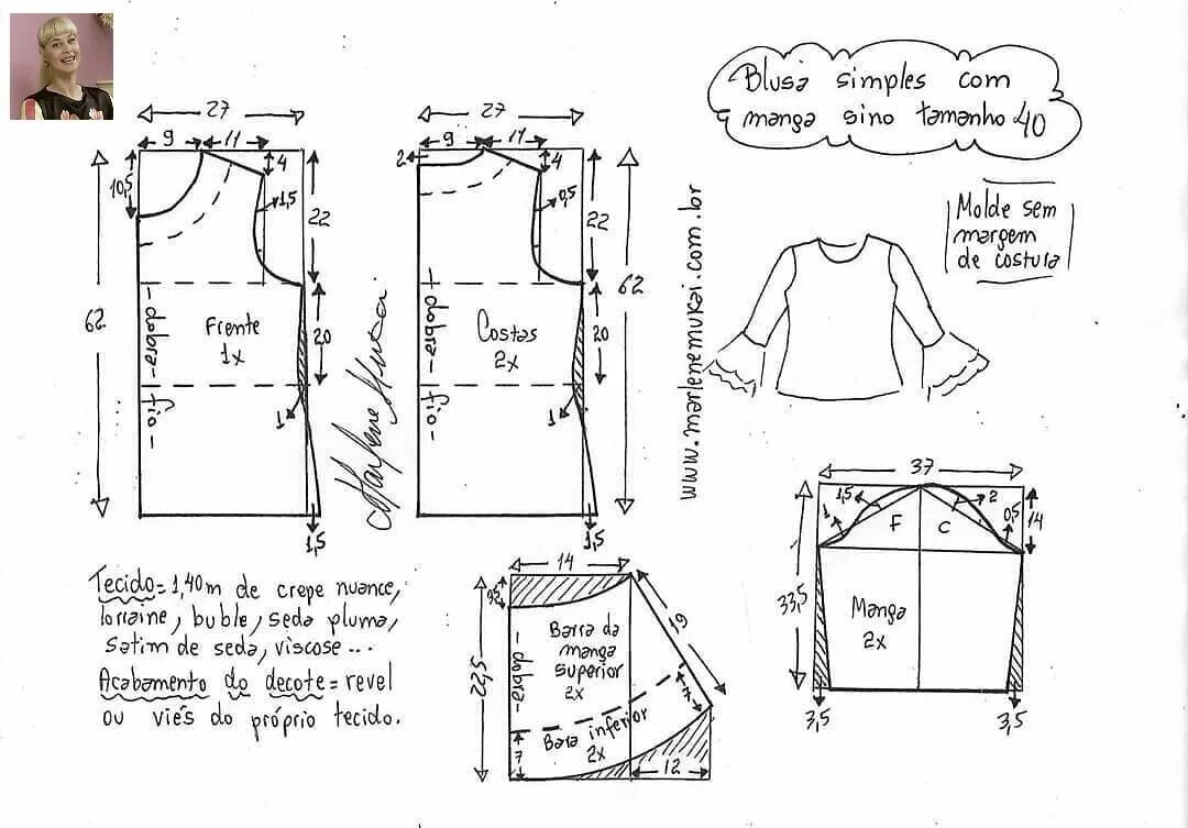 Построить выкройку блузки с рукавом Шитьё по видеоурокам Ольги Никишичевой Выкройки, Шитье, Моделирование