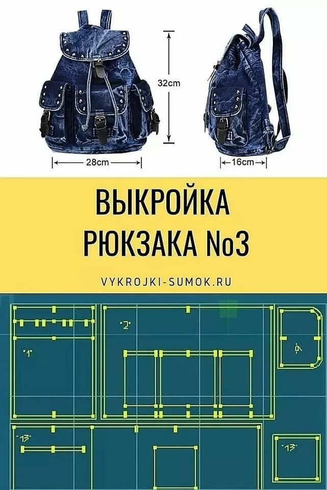 Построить выкройку и сшить сумку рюкзак Pin su Выкройки Borse zaino fai da te, Borse da cucire, Zaino denim