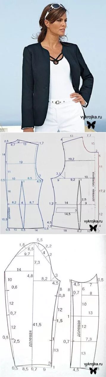 Построить выкройку пиджака женского Шитье ✂ Выкройки.Выкройка жакета. Padrões de costura para vestido, Costura fashi