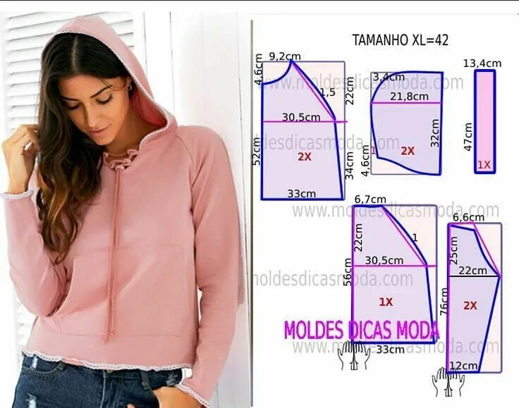 Построить выкройку свитшота женского Выкройка женской толстовки 48 размер (рос.) #шитье #выкройки #моделирование #тол