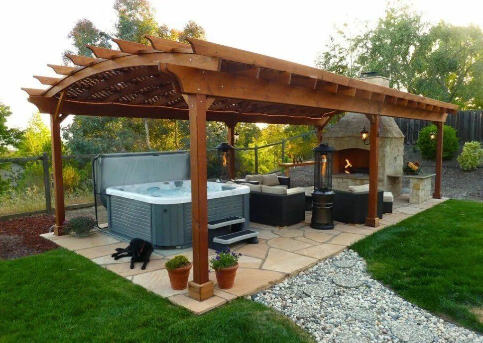 Постройки беседок фото Беседка с барбекю Hot tub backyard, Hot tub landscaping, Backyard gazebo