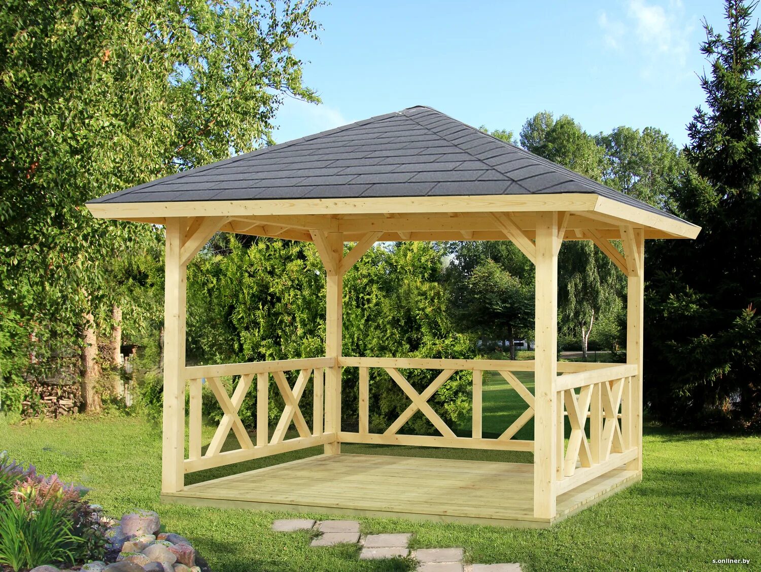 Image detail for -12 x 16 cedar rectangular gazebo shown with optional cedar shi