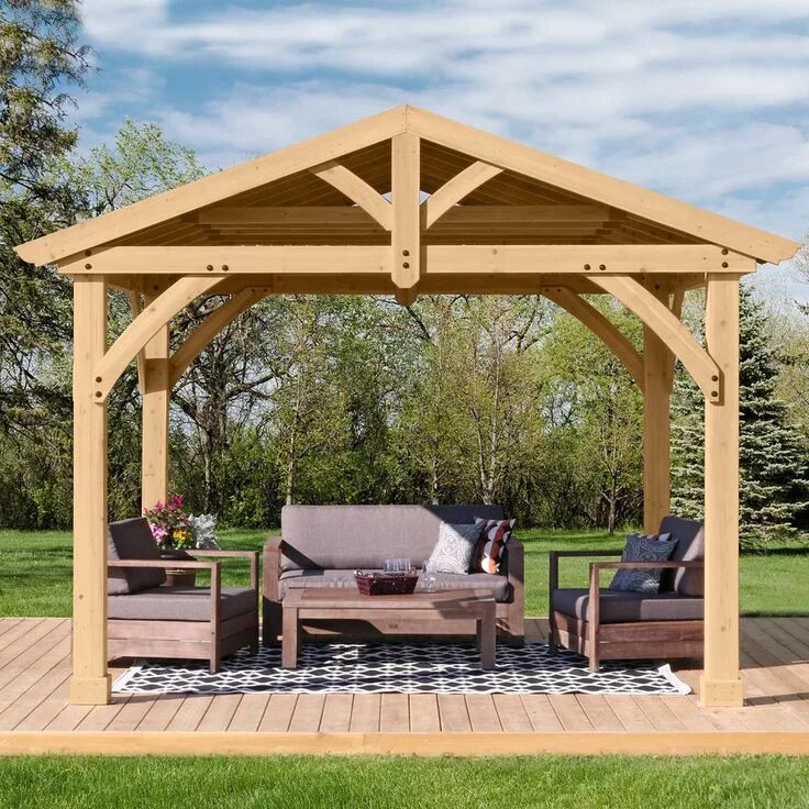 Постройки беседок фото Yardistry Carolina 11 ft. x 13 ft. Premium Outdoor Cedar Backyard Patio Shade Pa