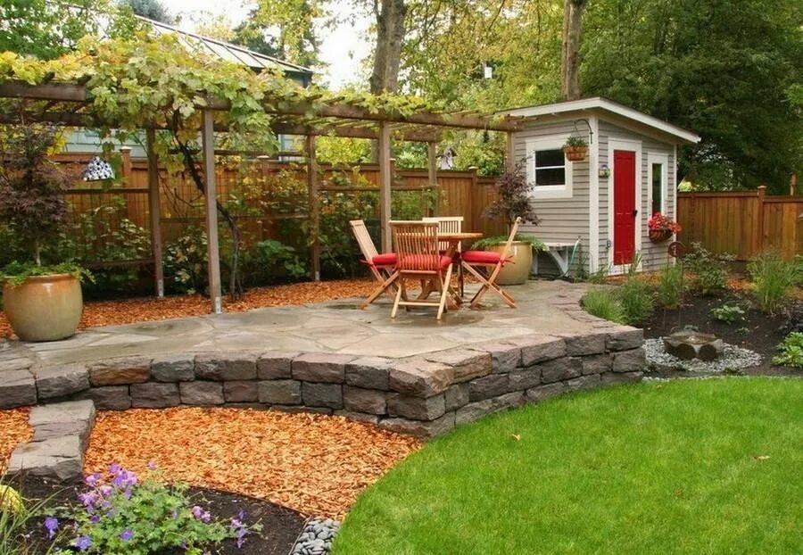 Постройки на участке своими руками фото Pin on Дача Backyard landscaping designs, Shed landscaping, Outdoor garden sheds