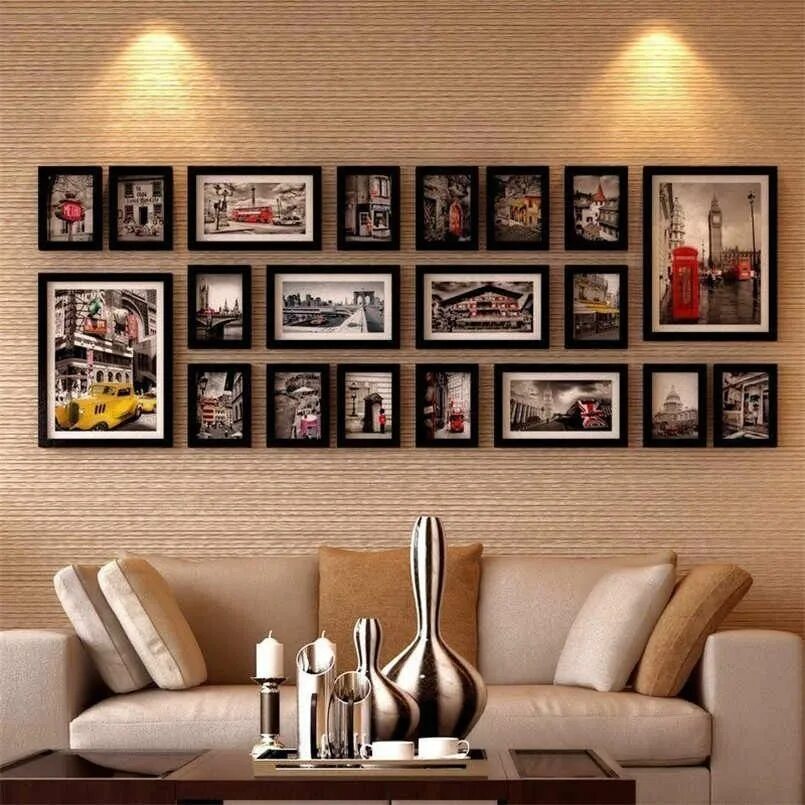 Посты на стену фото Картинки над диваном Gallery wall living room, Frames on wall, Photo wall galler