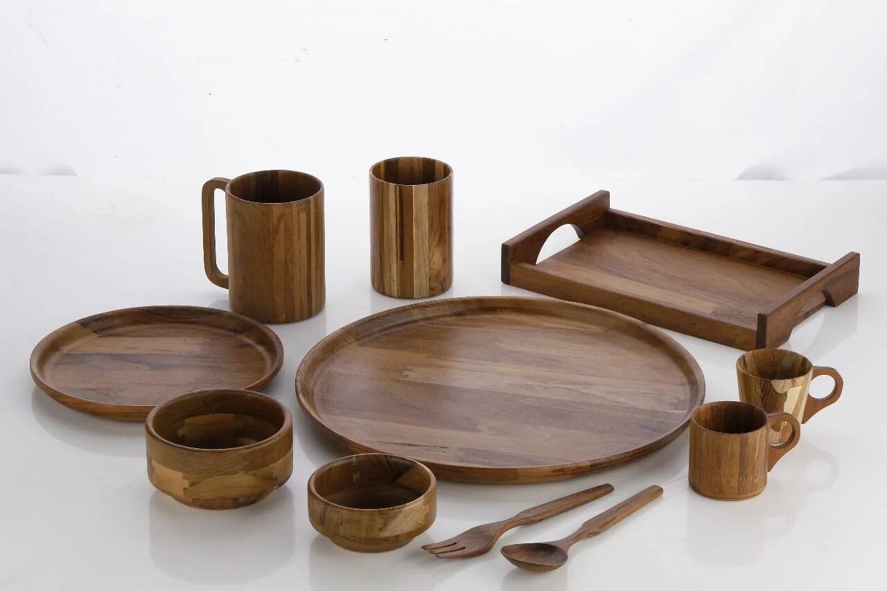 Посуда из дерева фото Wooden Dinner Set Wooden kitchenware, Wooden tableware, Wooden decor