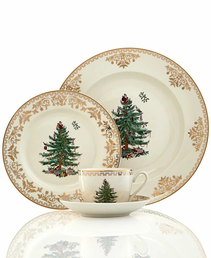 Посуда с новогодним декором Spode Christmas Tree Gold 4 Piece Place Setting - Macy's