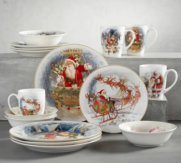 Посуда с новогодним декором Nostalgic Santa 16 Piece Dinnerware Set Products