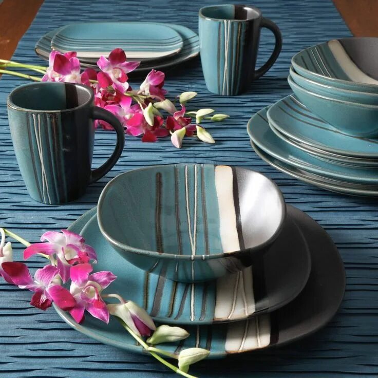 Посуда стильные фото Better Homes & Gardens Bazaar Teal 16-piece Dinnerware Set - Walmart.com in 2022