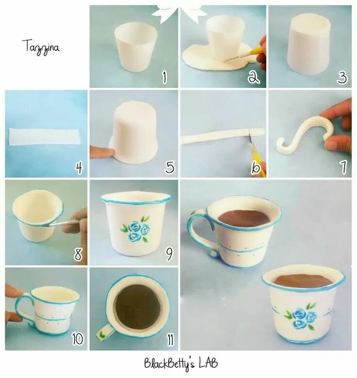 Посуда своими руками в домашних условиях Fondant Coffee cup Cake topper tutorial, Fondant tutorial, Cake decorating tips