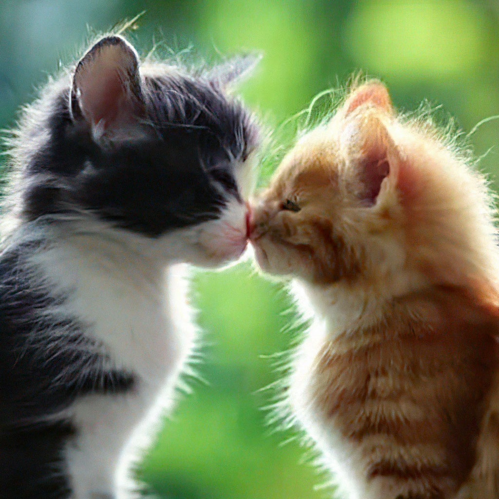 Поцелуй котиков фото "Black and red kitten kissing , soft ." - image created in Shedevrum