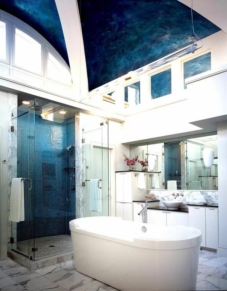 Потолка ванны комнате фото Couleur salle de bain en 55 idées de carrelage et décoration Eclectic bathroom, 