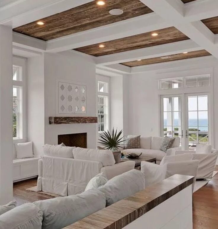 Потолки балки фото в доме Pin on Decorating Style Design High ceiling living room, Coastal living rooms, H