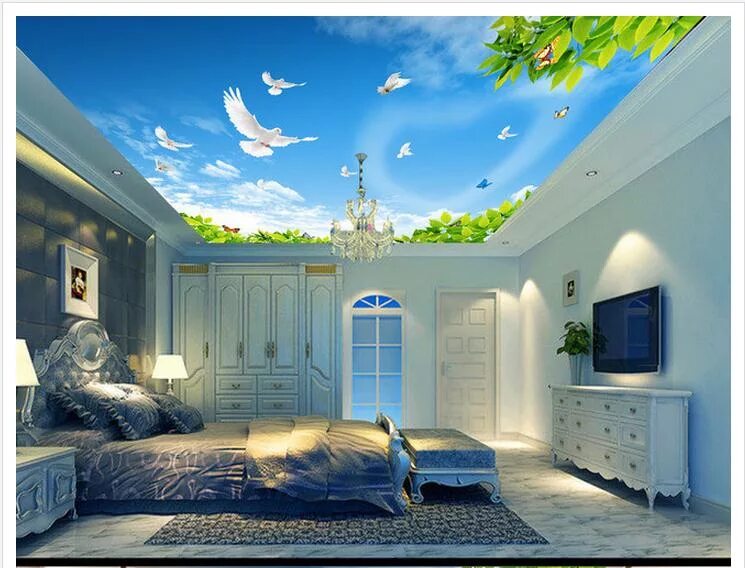 Потолки фото картинки Custom ceiling wallpaper 3d ceiling murals blue sky green dove ceiling roof back