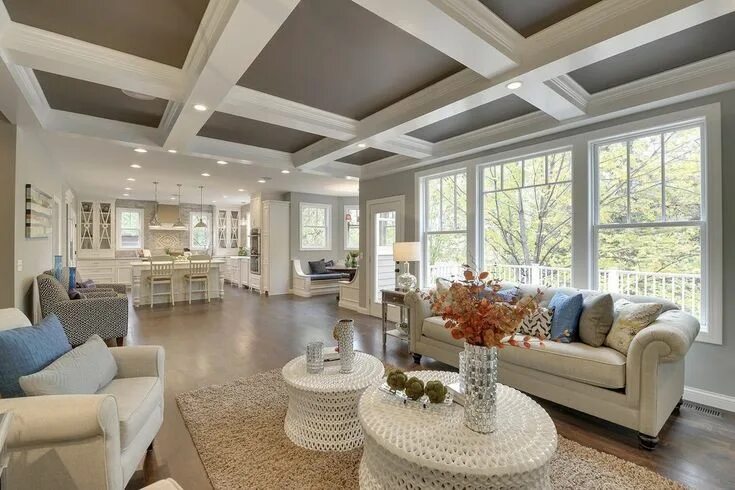 Потолки интерьер фото Living room, interior design, white trim, coffered ceiling Living room ceiling, 