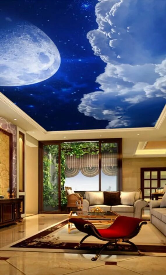 Потолки небо фото 3D Moon and Clouds CA451 Ceiling Wallpaper Removable Self - Etsy Decal wall art,