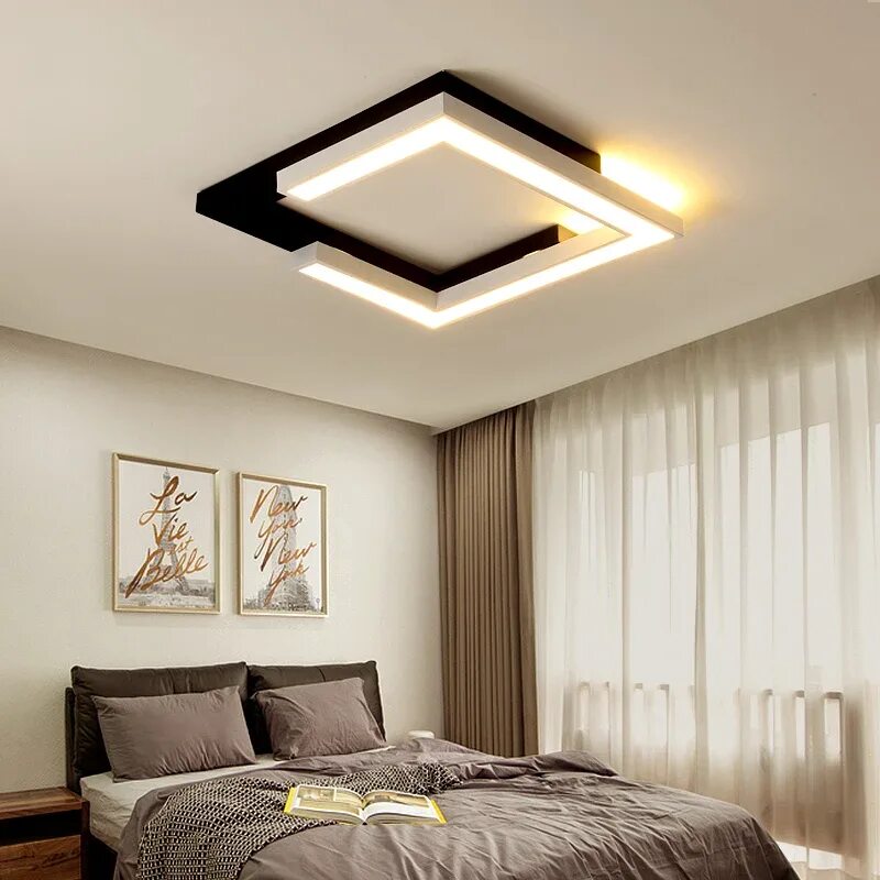 Потолки с квадратными светильниками фото Square White+Black Ceiling Lights for Living bed Room surface mounted Modern LED