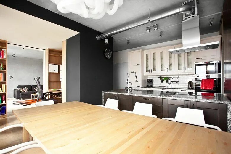 Потолки в кухне в стиле лофт Bookbox Loft, Poznan, 2009 - mode:lina architekci Loft kitchen, Modern kitchen, 