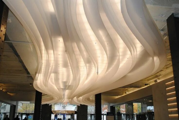 Потолки волнами фото Creative Light Installation: Glacier Ribbon Ceiling Feature by Lumicor: Light in