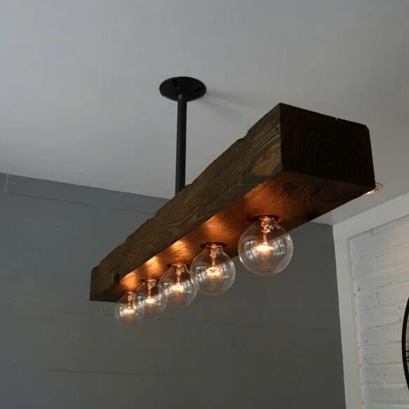 Потолочная лампа в стиле лофт Rustic Farmhouse Style Recessed 5-Light Dark Distressed Wood Beam Large Linear I