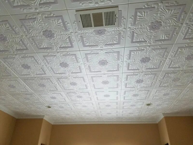 Потолочная плитка на стенах в интерьере Victorian Glue-up Styrofoam Ceiling Tile 20 in x 20 in - #R14 Styrofoam ceiling 