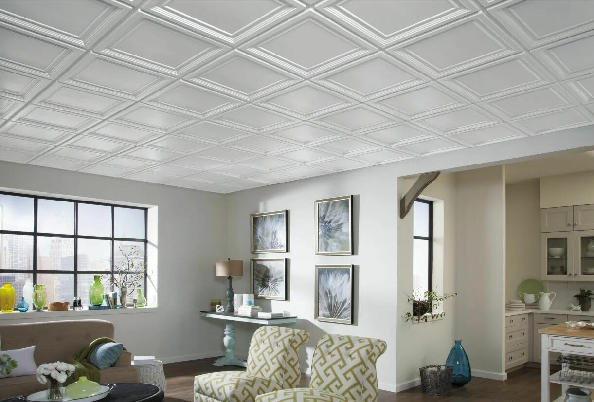 Потолочная плитка на стенах в интерьере Coffered Ceiling Ceilings Armstrong Residential Dropped ceiling, Drop ceiling ti