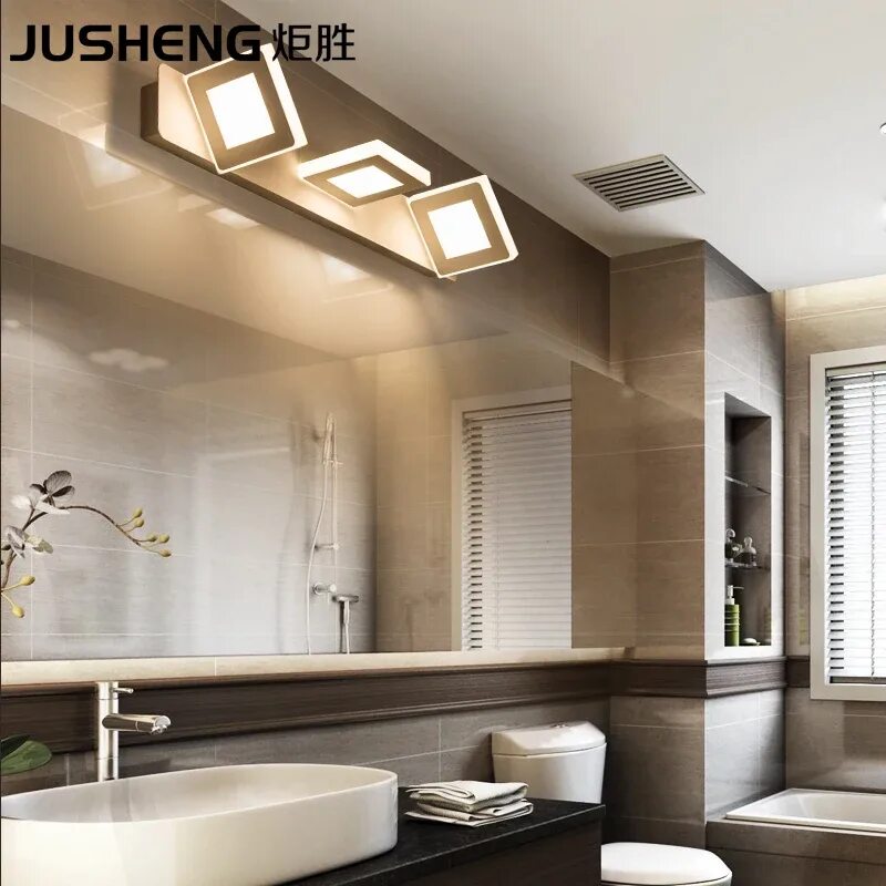 Потолочное освещение ванной комнаты фото JUSHENG Indoor 9W Square Led Wall Lamps in Bathroom Wall Lighting Fixtures3 ligh