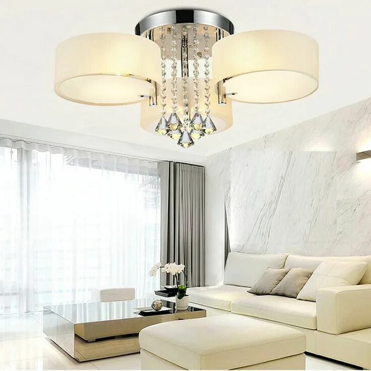 Потолочные люстры в интерьере гостиной фото DINGGU (US Stock) Chrome Finish Acrylic Glass Modern Ceiling Light Chandelier wi