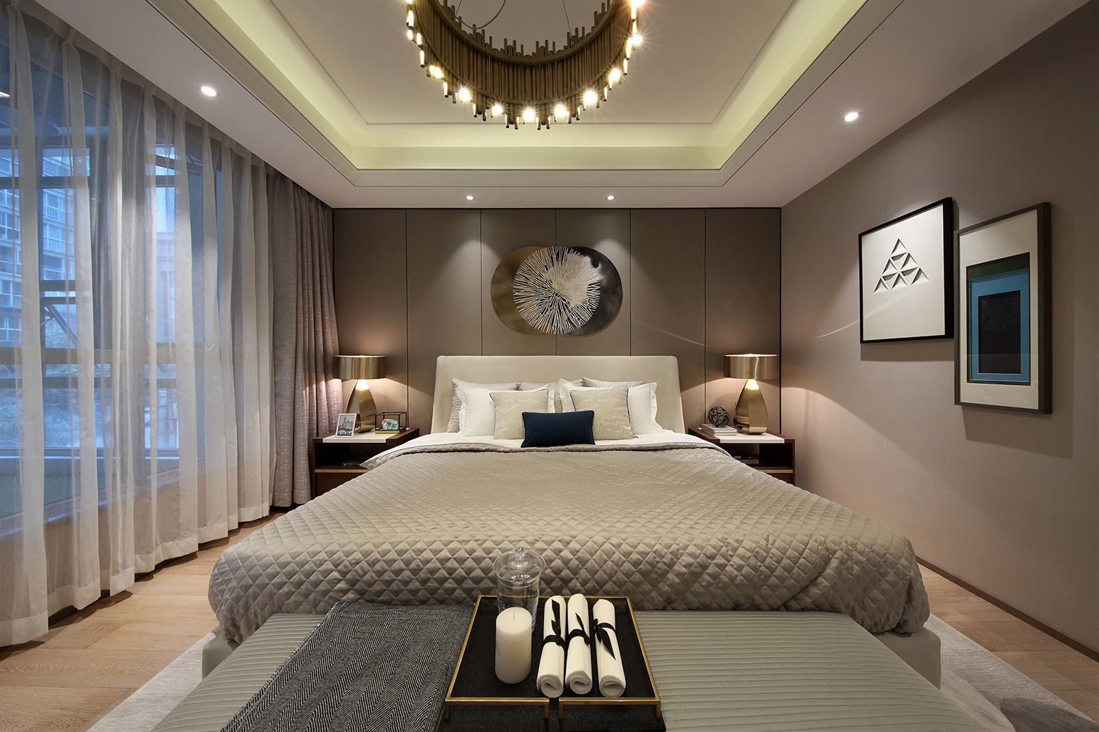 Потолочные люстры в современном интерьере спальни Showflat H Of Chengdu CR Bund Briliance Phase II - Picture gallery Hotels room, 