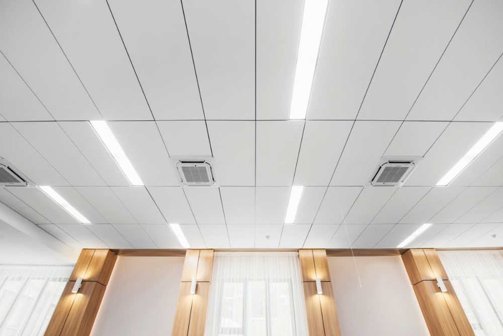 Armstrong Ceilings makes ceiling planks and tiles that can be installed directly