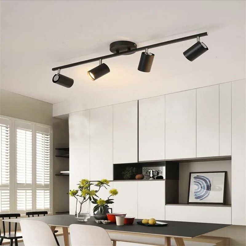 Потолочные споты в интерьере кухни Black White Ceiling Lamp Lighting Angle adjustable Spotlights GU10 Spot Lights B