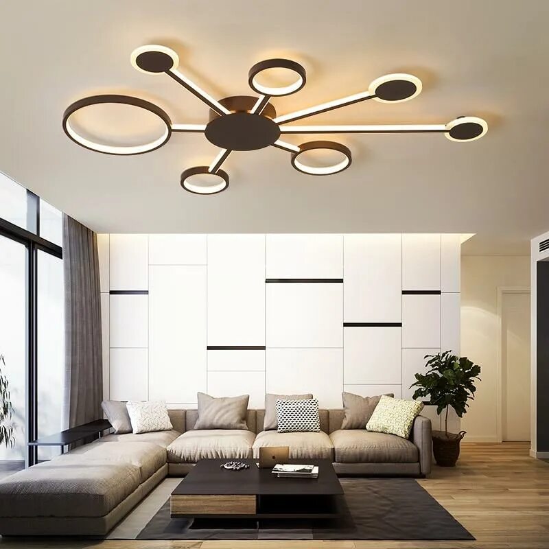 Потолочные светильники фото в интерьере гостиной Euro Circular Wide Ceiling LED Light w/ 4-7 Arms