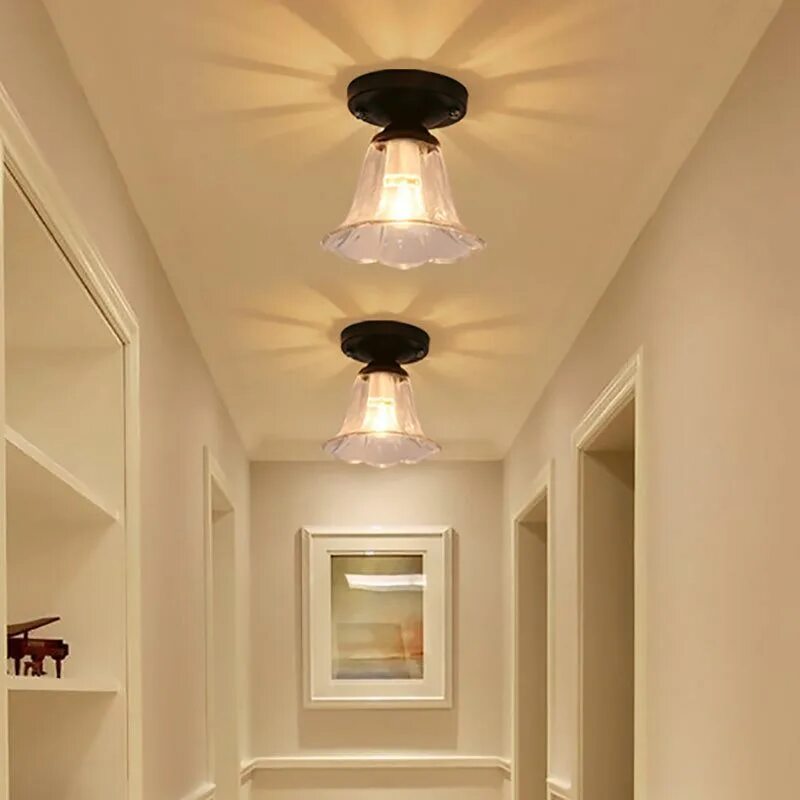 Потолочные светильники в интерьере прихожей Flared Shade Clear Glass Semi Flush Industrial 1 Bulb Corridor Light Fixture in 