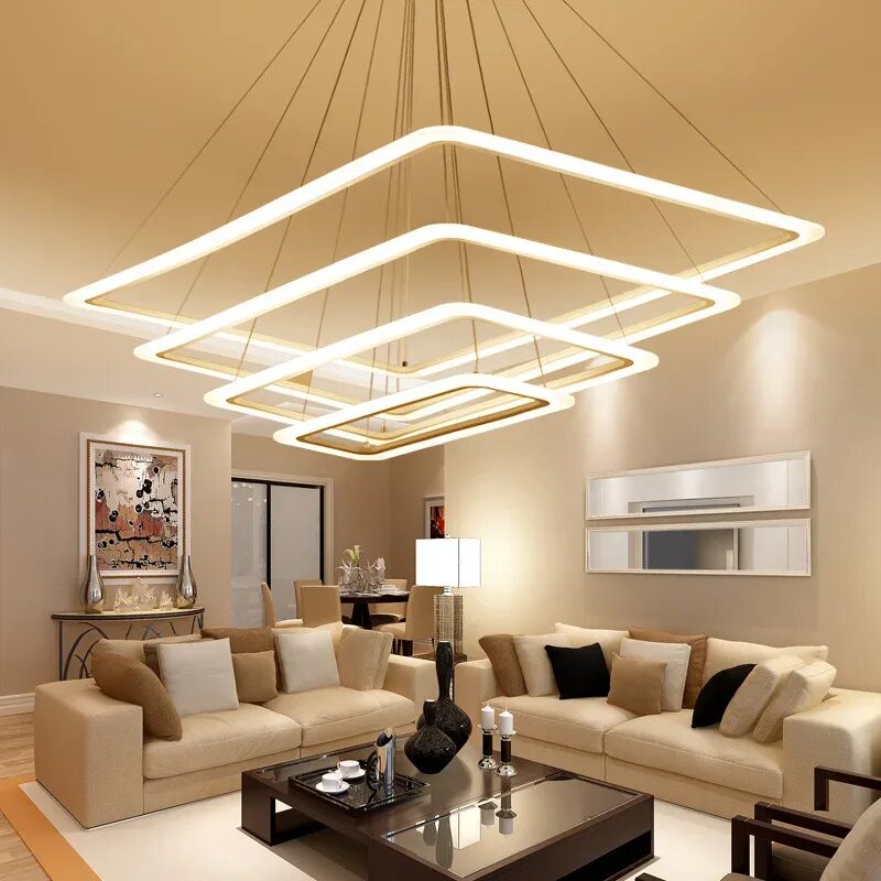 Потолочный интерьер фото Living room LED chandelier modern simple rectangular atmosphere personality bedr