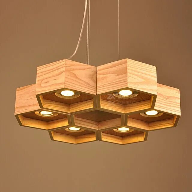 Потолочный светильник из дерева своими руками Newest Art designer hive Wooden Pendant Lighting 6/12 lamps Led Spotlight Honeyc