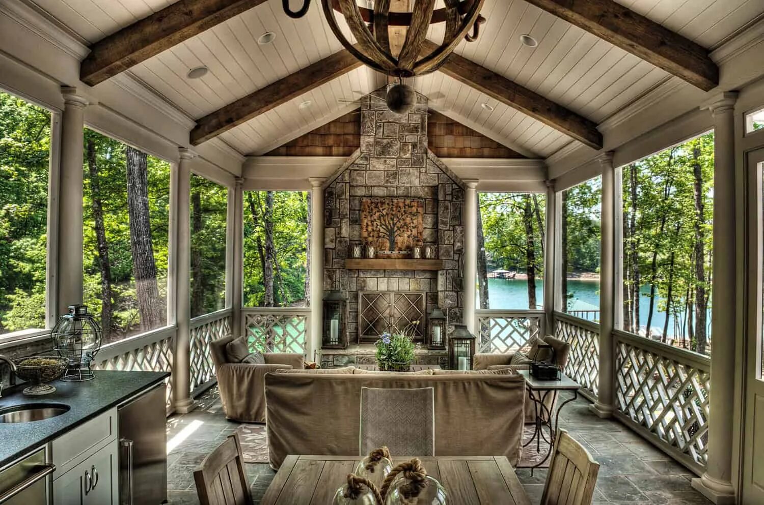 Потолок беседки внутри фото 15 Most Amazing Four Season Porch With Fireplace Ideas