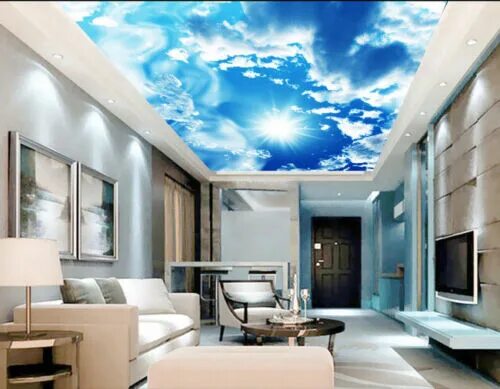 Потолок фон фото Sunshine Clouds Blue Sky Ceiling Design 3D Wall Mural Wallpaper Decal Art Prints