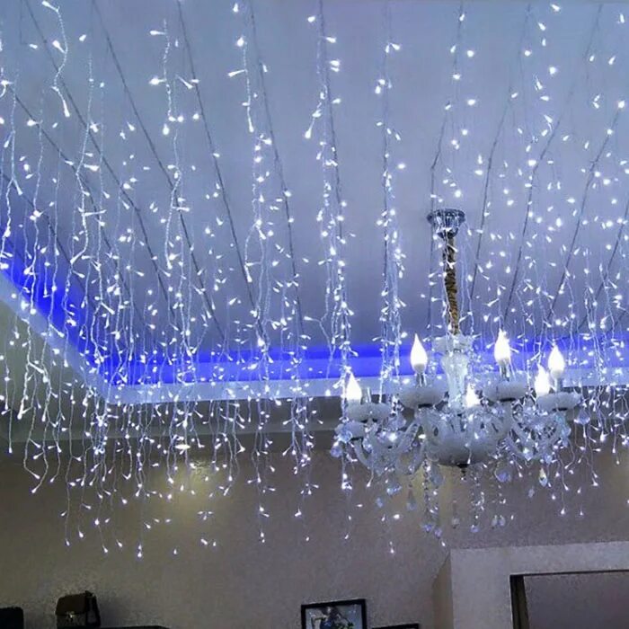 Потолок гирлянда фото Гирлянда - дождик 4 x 0,6 м, 96 led, белый. Купить гирлянду дождик в Украине