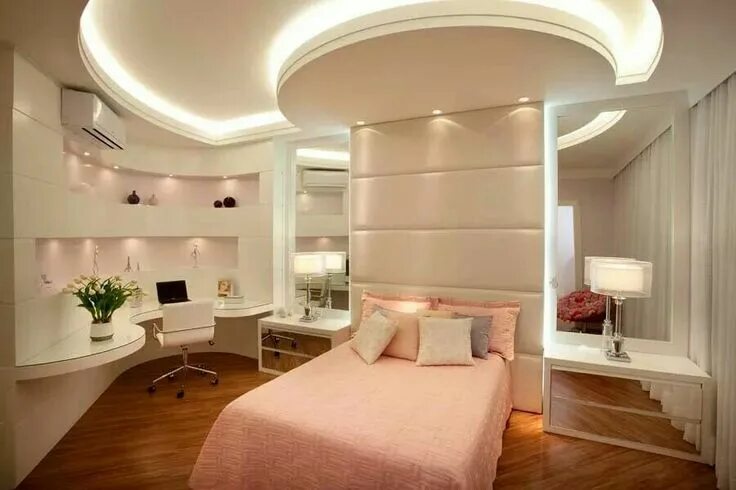 Потолок из гипсокартона в спальне фото Roda sanca armario e mesa em gesso acartonado drywall Decoraciones de dormitorio