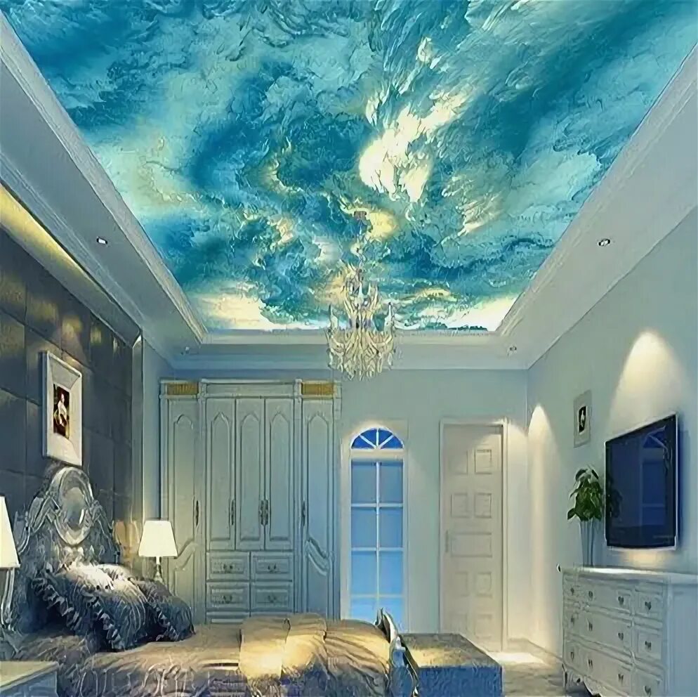 Потолок каталог фото Light Blue Clouds Abstract Design Ceiling Wallpaper 3D Mural Ceiling murals, Wal