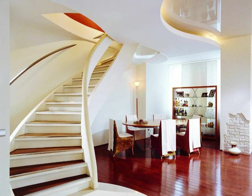 Потолок лестницы фото Home Design and Decor , Curved Staircase Design Ideas : White Curved Staircase D