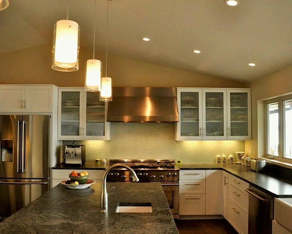 Потолок на кухне дизайн освещение cylindrical mini pendant lights over kitchen island Lighting fixtures kitchen is