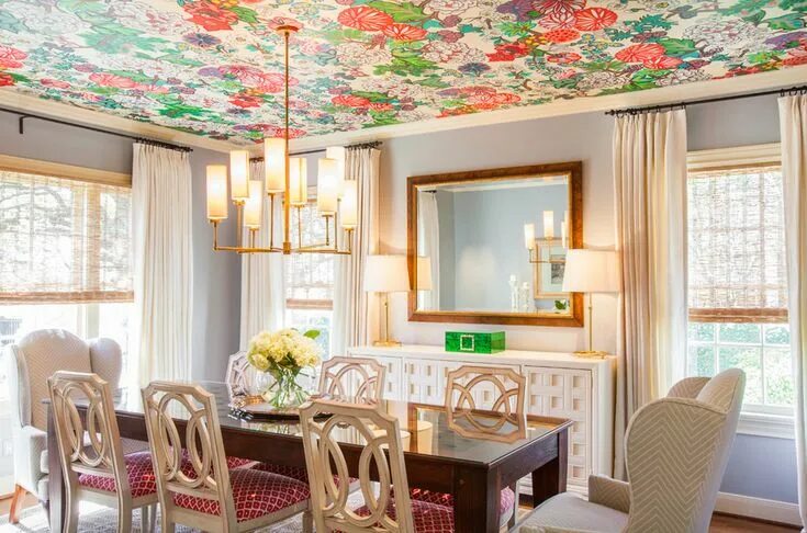 Потолок обоями в интерьер Trending: Wallpaper Ceilings - Shining on Design Dining room wallpaper, Dining r