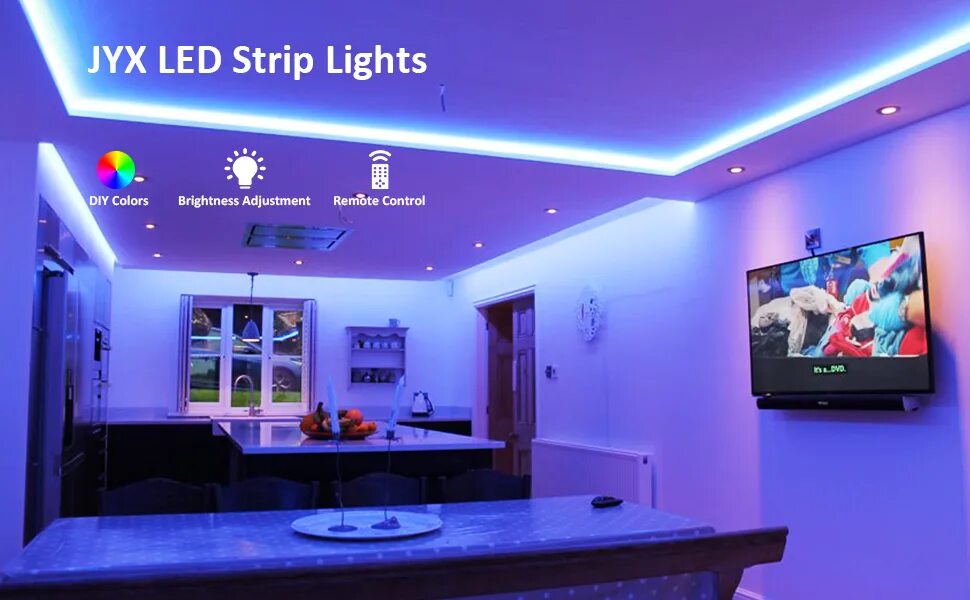 Потолок подсветка фото в доме Amazon.com: JYX 65.6FT LED Strip Light Kits with 6 DIY Colors & 20 Static Colors