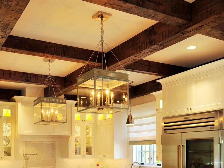 Потолок с балками фото Coffered Kitchen Ceiling With Exposed Beams