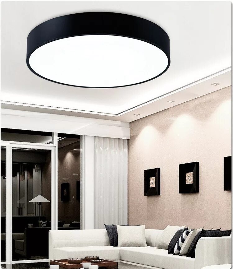 Потолок с черными светильниками фото Creative Round led ceiling lamp living room bedroom learning kitchen home lighti